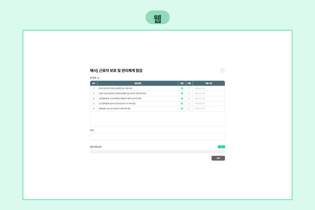 세이프로 중대재해점검 (반기) 화면